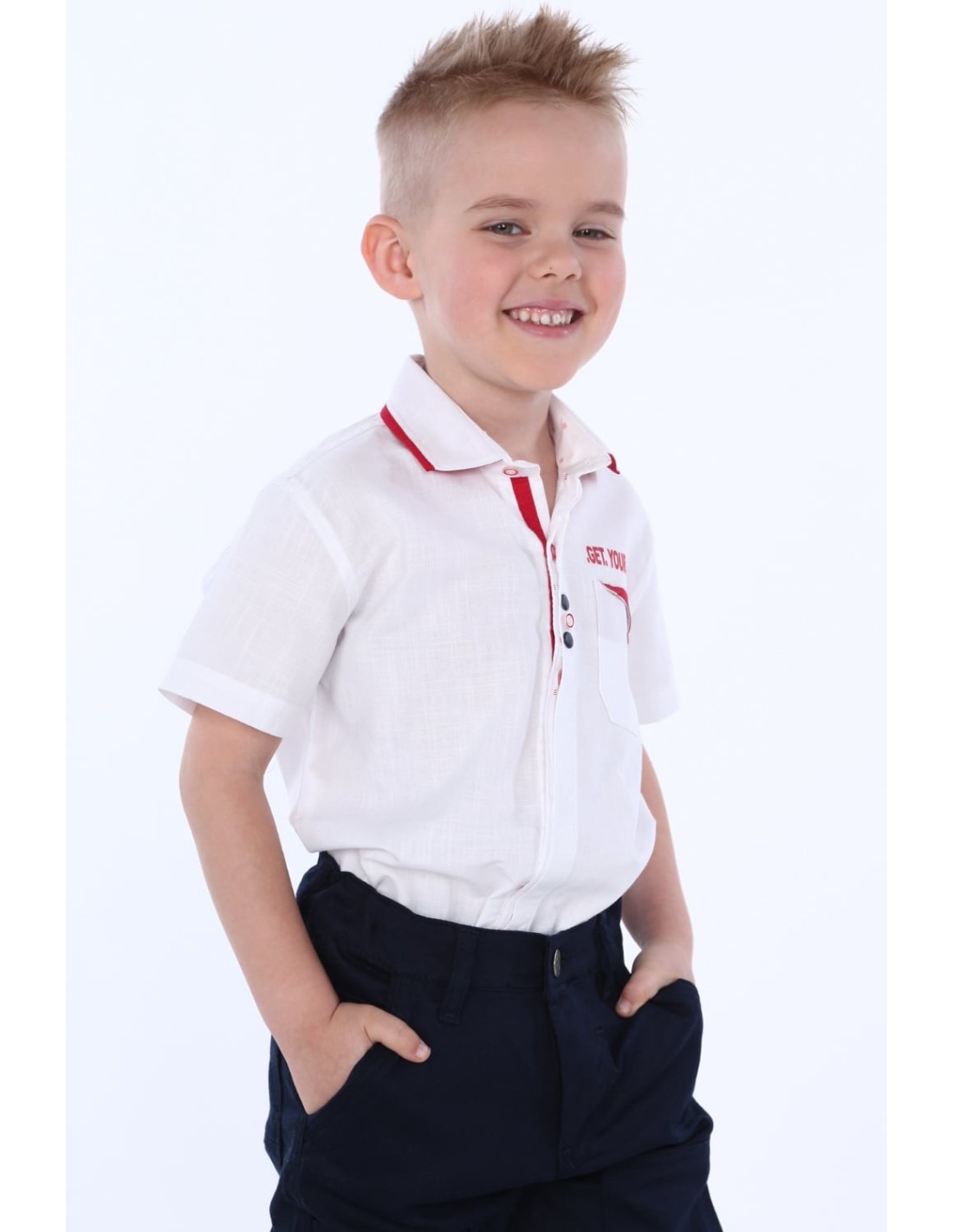 Boy\'s white shirt with red elements NDZ7497 - Online store - Boutique